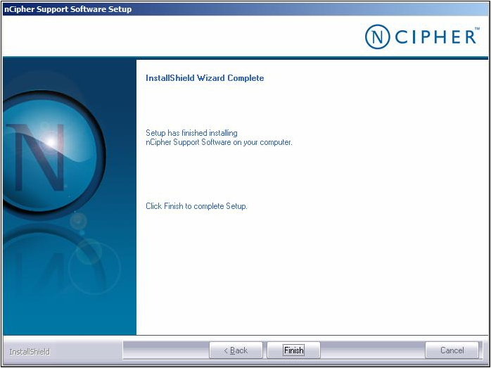 nCipher Support Software Setup window InstallShield Wizard Complete screen